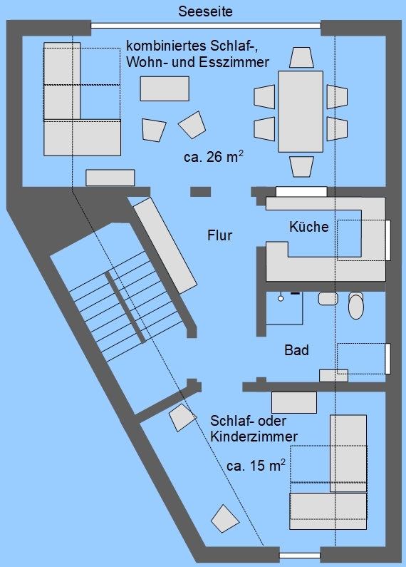 Ferienhaus Drei am Zemminsee, Wohnung Dachgeschoss, Grundriss